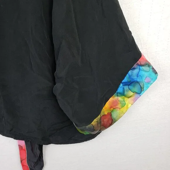 Invisible World Alaska Kimono Jacket 100% Silk Hand Painted Black size M Relaxed - Picture 10 of 14